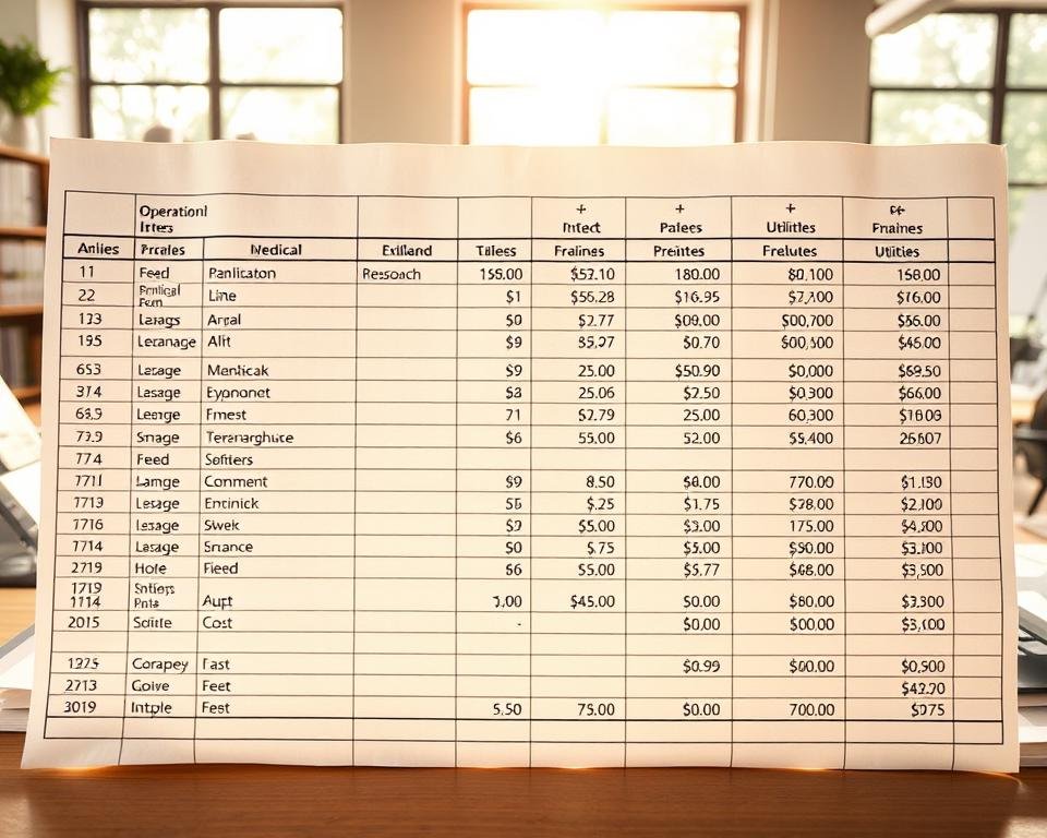 A detailed spreadsheet depicting the various operational expenses in an aviary, with line items for bird feed, medical supplies, enclosure maintenance, and utilities. The spreadsheet is set against a backdrop of a well-organized, neatly-kept office space, with sunlight streaming in through large windows. The lighting is soft and natural, casting a warm glow over the scene. The overall mood is one of efficiency, organization, and a commitment to responsible financial management in the pursuit of avian well-being.